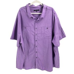 Synergy Mens Size 4XL Short Sleeve Button-Up Collared Shirt in Purple Check